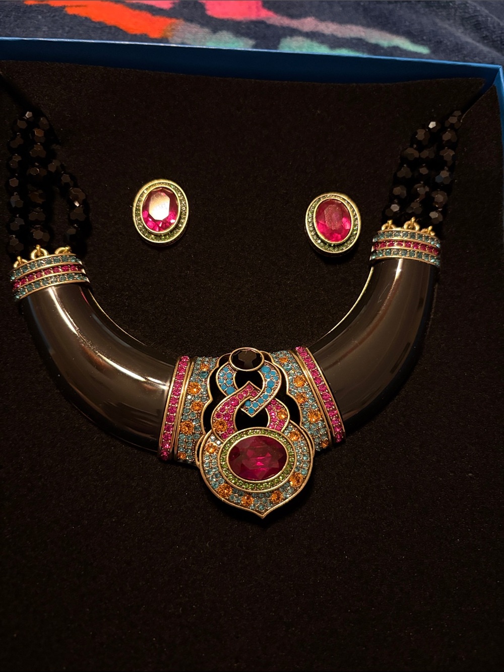 Heidi Daus Bold Fuchsia Crystal Statement Necklace and Earring Set